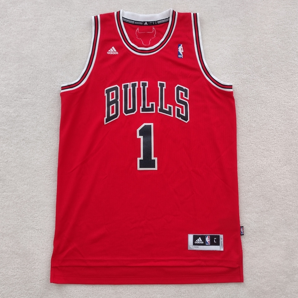 Adidas Chicago Bulls Derrick Rose Swingman Jersey #1 NBA Mens L Length + 2 EUC